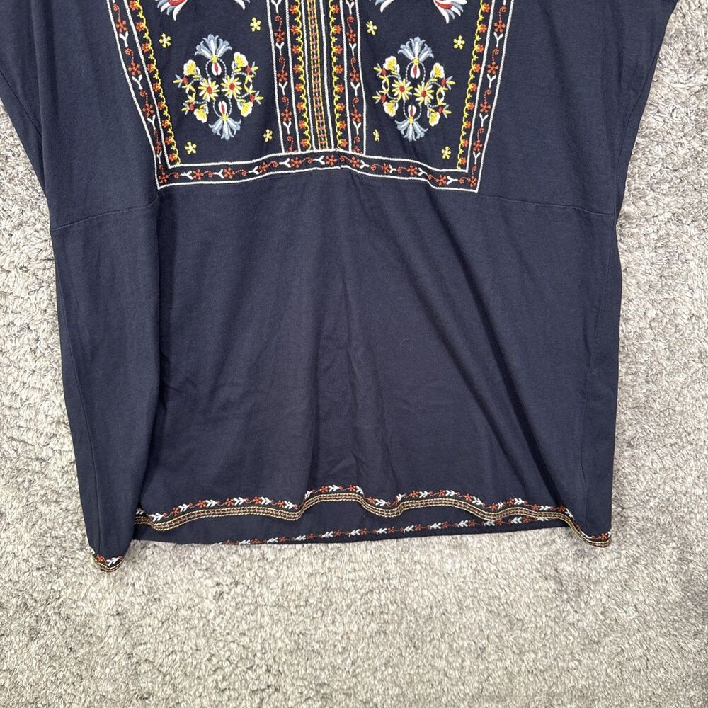 Christian Siriano Embroidered Sleeveless Blouse Top Navy Blue XL Boho Floral - Picture 3 of 10